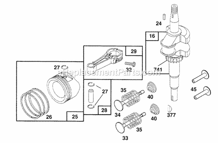 Crankshaft Piston Group Diagram and Parts List for 122802-3413-01  Briggs and Stratton Engine